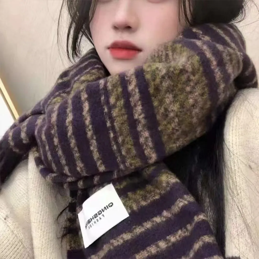 Versatile Striped Pattern Striped Scarf Warm Cozy Fashion Scarf Breathable Lightweight Winter Scarf Daily