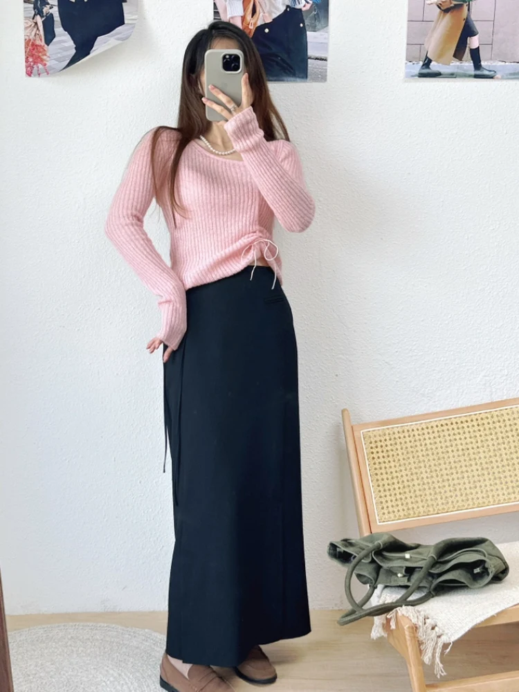 

Ele Faionable Casual High Waist Straight Cut Split Skirt Korean Sle Autumn New Arrival Slimming Ci Commute