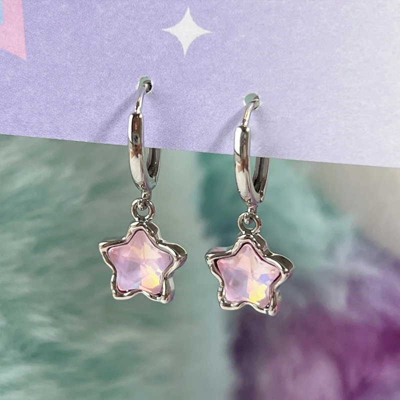 Cute fantasy fairy moonstone star pendant earrings Y2K Harajuku retro jewelry accessories