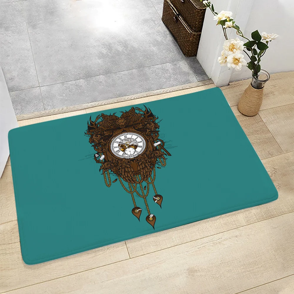 

CLOOCL Flannel Doormat Ancient Clock Graphic 3D Printing Floor Mat Soft Short Villus Doormat American Retro Style Rug Room Decor