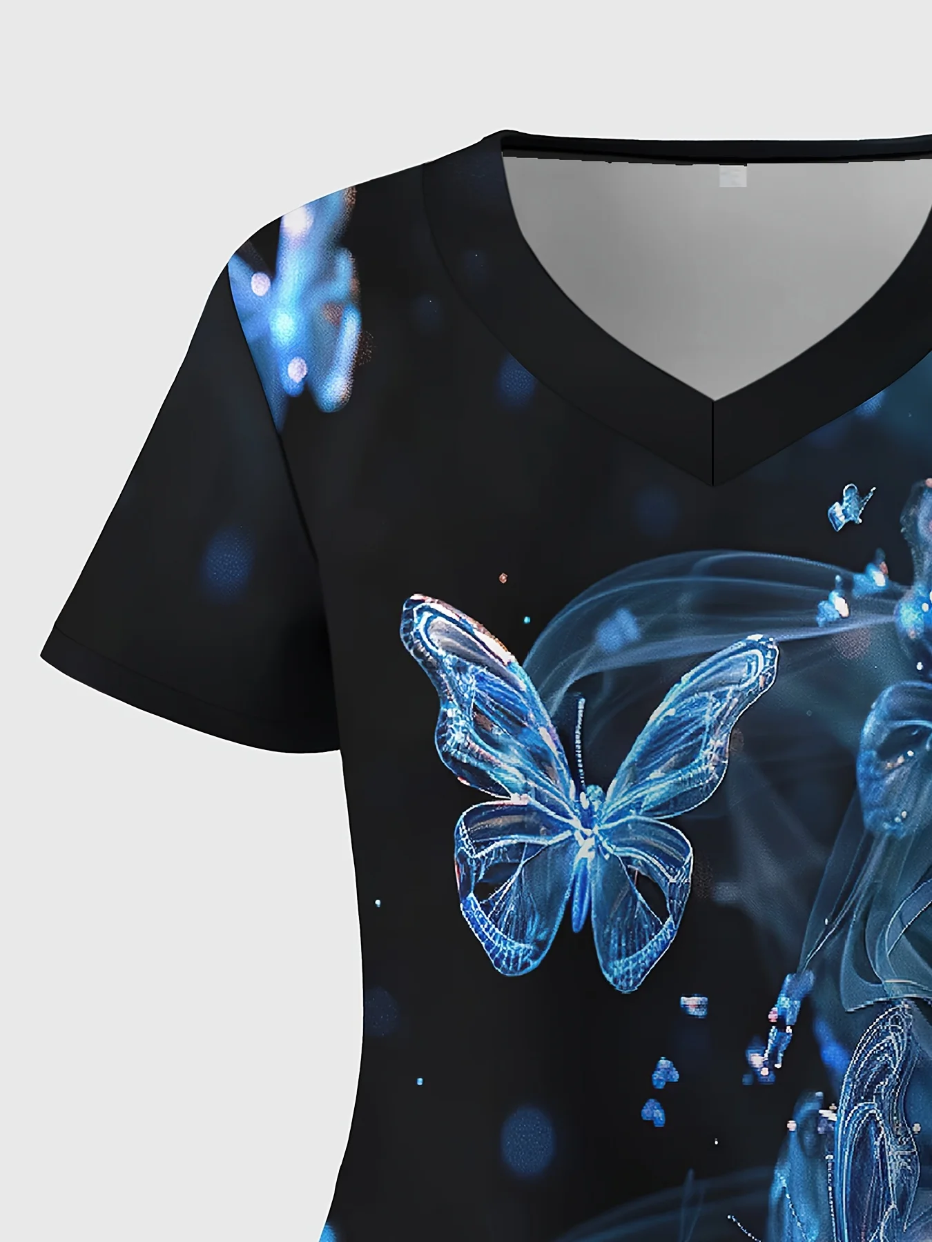 나비 프린트 신축성있는 듀얼 포켓 v 넥 탑 편안하고 기능적인 간호사 여성 의류 용 반팔 유니폼