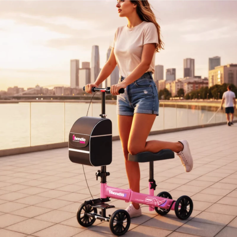 ​Elderly Disabled Knee Walker Foldable Seated Training Household Auxiliary Training Crutches Wheeled Trolley Four-wheeled Walker