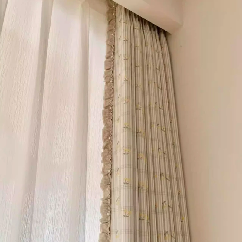 Cotton Linen Yarn Dyed Sheer Curtain Retro Medieval Cherry Embroidery Custom Size Elegant Curtains for Bedroom Living Room