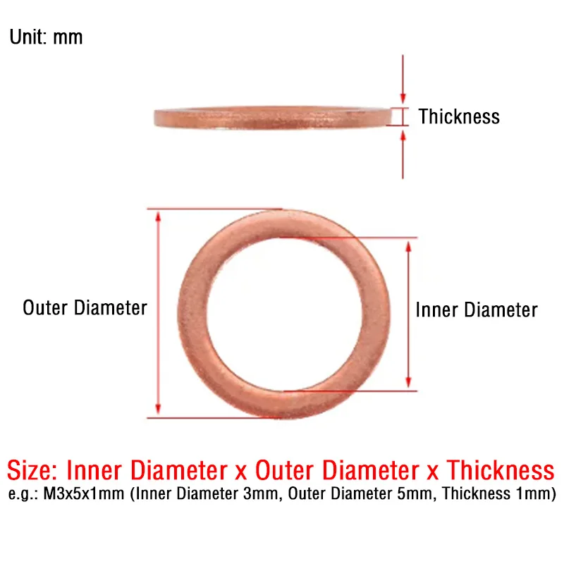 M3 M4 M5 M6 M8 M10 M12 M14 M16 M18 M20 M22 M24-M60 Copper Flat Gasket Flat Ring Gasket Sump Plug Oil Seal Copper Washer Fastener