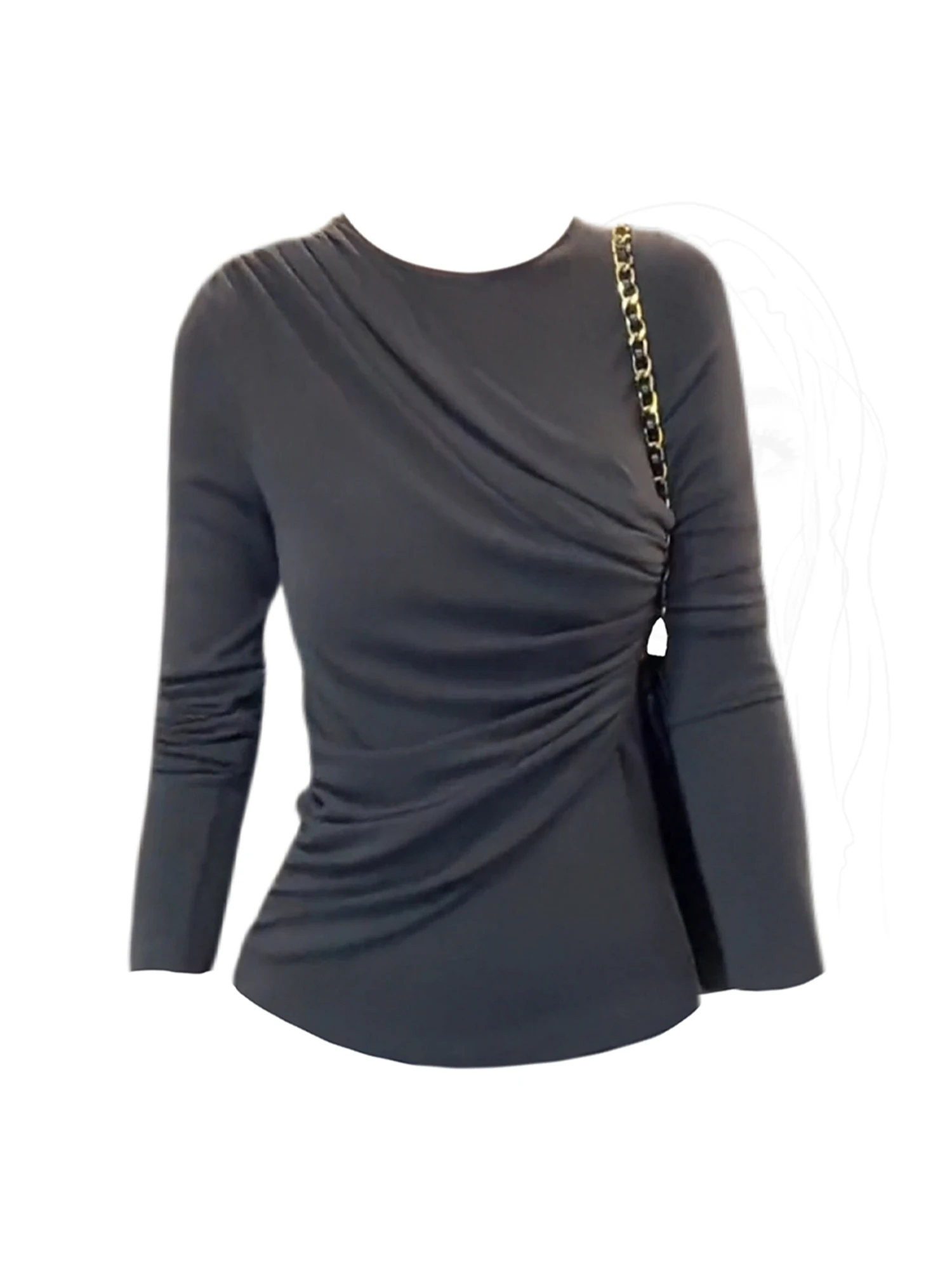 

Women's Grey T-shirt Harajuku Y2k Gyaru Solid Color Tee Top Aesthetic 2000s Vintage Long Sleeve Oversize T-shirts Autum Clothes