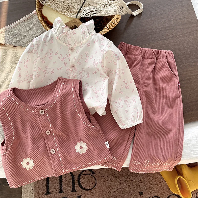 New Spring Autumn Baby Clothes Children Girls Vest Shirt Pants 3Pcs/Sets Kids Clothing Infant Casual Costume Toddler Tracksuits 6