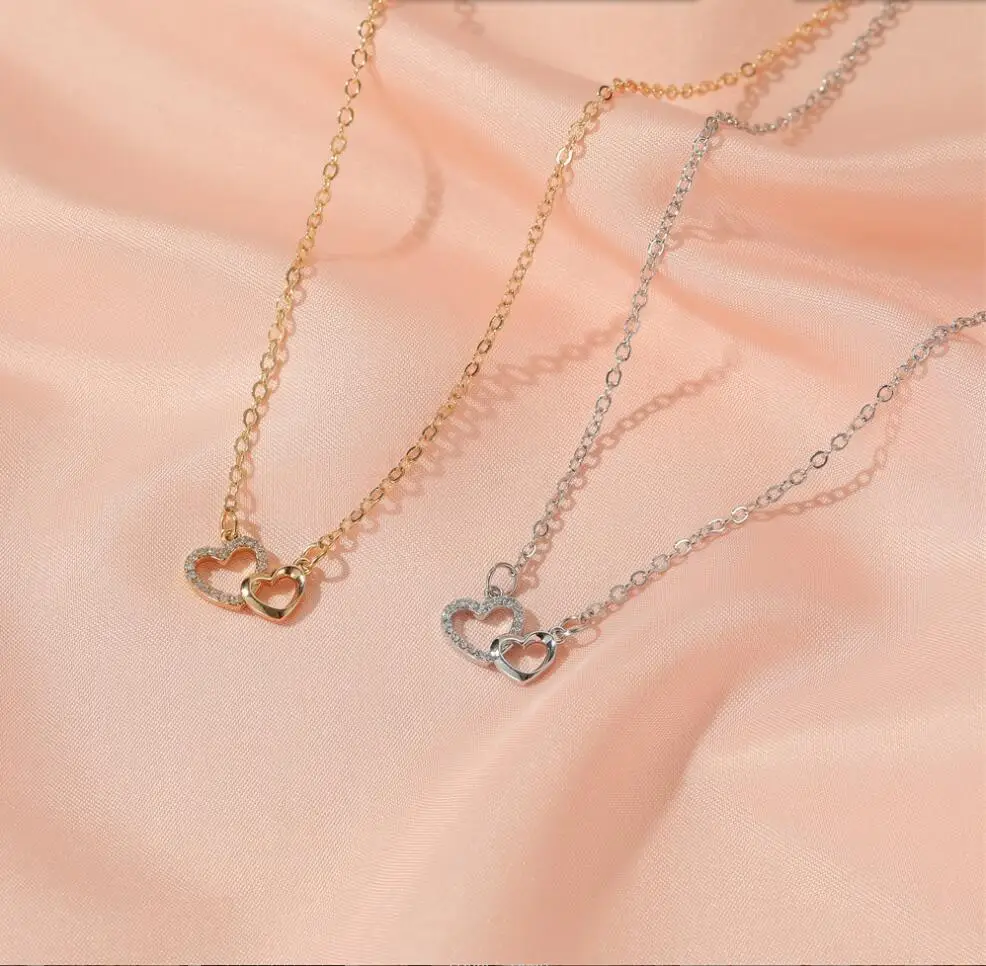 1PC New Fashion Vintage New Gossip Girl  Crystal Heart With Love Pendant Necklace Clavicle Chain Models F1944