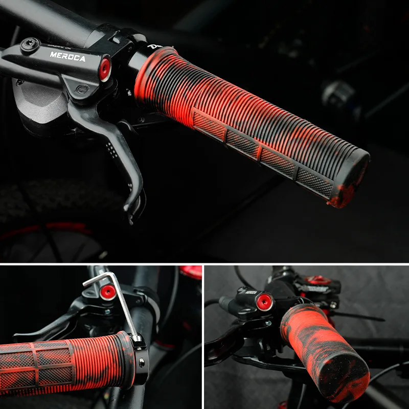 TPR Bicycle Grips Integrated Bike Handlebar Grips Aluminum Alloy Lock On Bicycle Handles Non-slip MTB Cuffs Mountain Bike Part