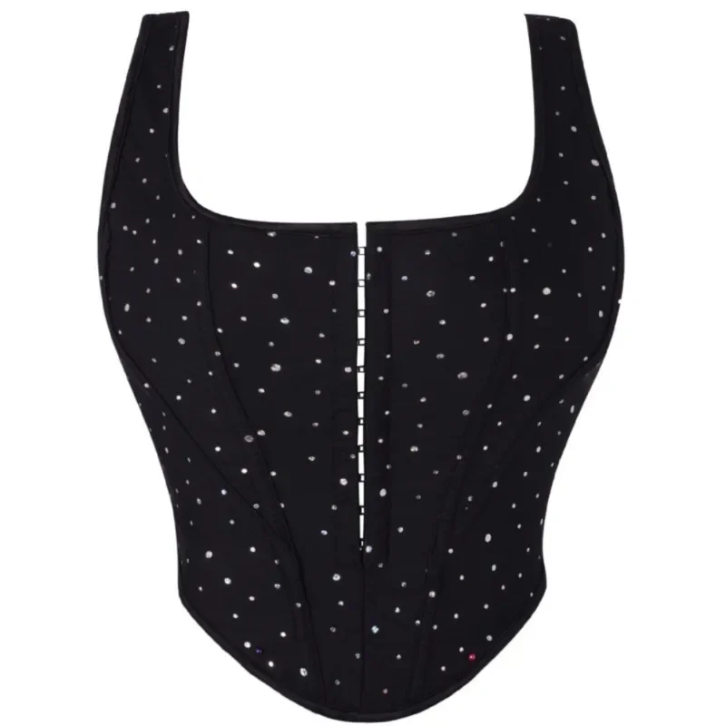 

Черный корсет с блестками, укороченный топ, женский сексуальный утягивающий бюстгальтер с двойным ремешком, жилет без косточек в придворном стиле