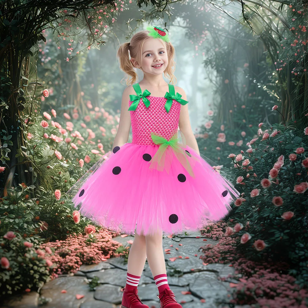 Niedliches Baby-Ballett-Tutu, Erdbeer-Spitzen-Prinzessinnenkleid, Kinder-Geburtstagskostüm, Rollenspiel-Wassermelonen-Weihnachtskleid, Geschenk – Detail 5