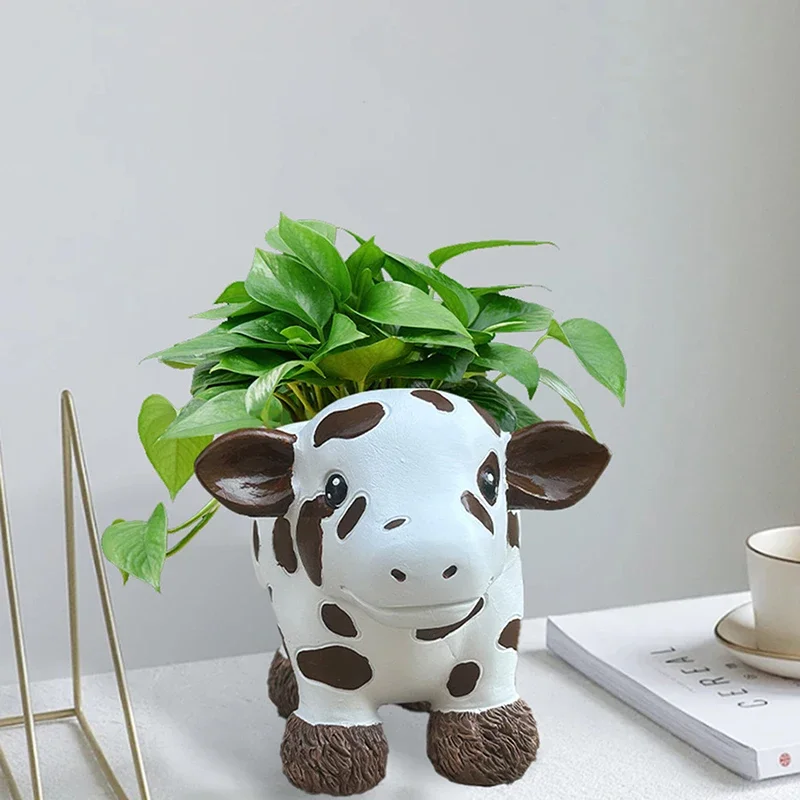 Cow Flower Pot Cute Resin Plant Pot Small Succulent Pots Cow Planter for Indoor Outdoor Home Decoration Funny Gift Hot Ornament