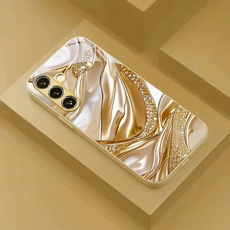 Phone Case Golden Wave Pattern Phone Case for Samsung GalaxyA21S/A22S/A23/A24/A25/A26 Drop-Proof Tempered Glass Protective Case