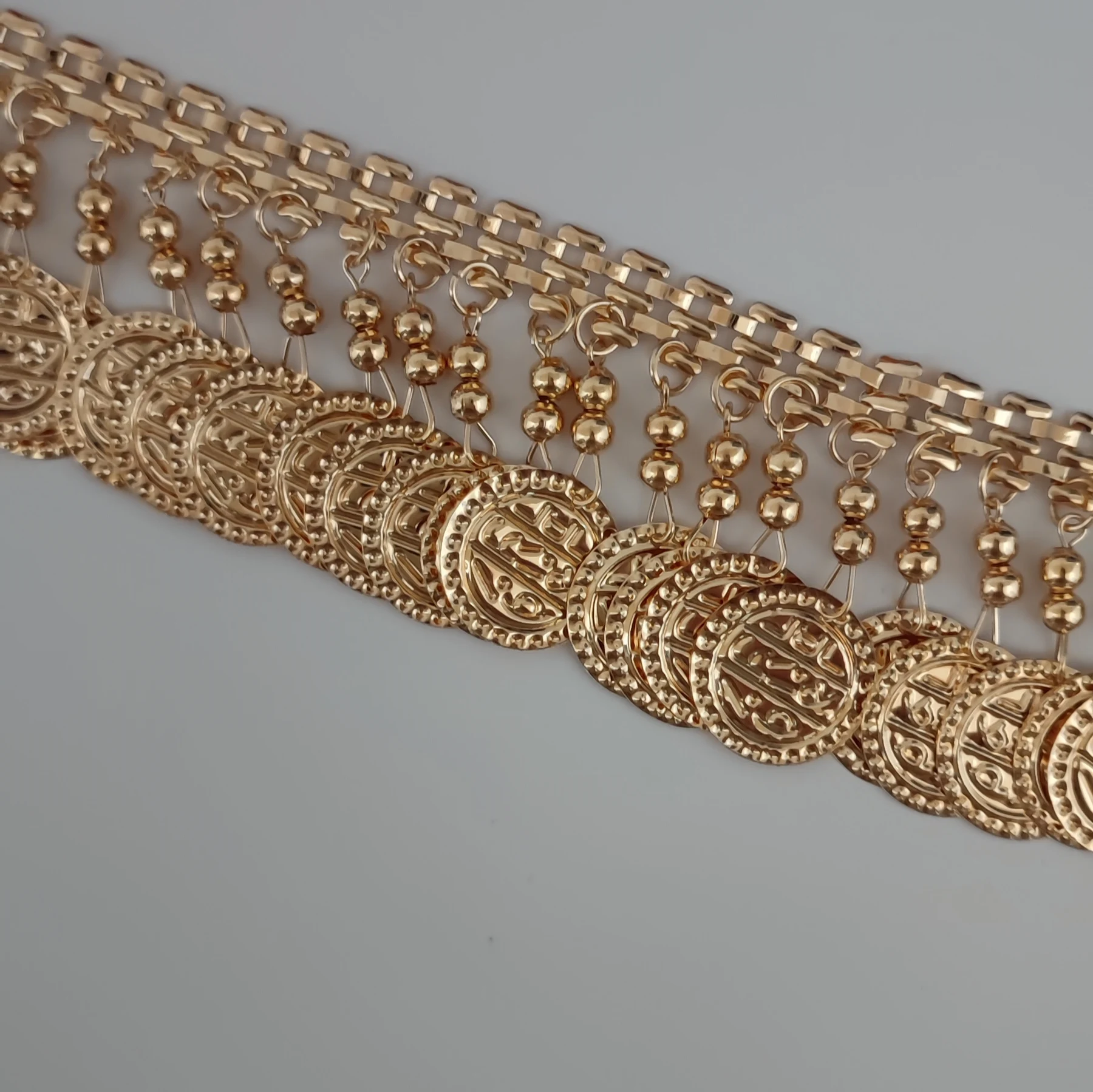 4.5cm Wide Thick Metallic Coin Sequins and Bells Beaded Fringe, gunmetal coin Fringe, Silver coin Fringe, Rose Gold coin Fringe