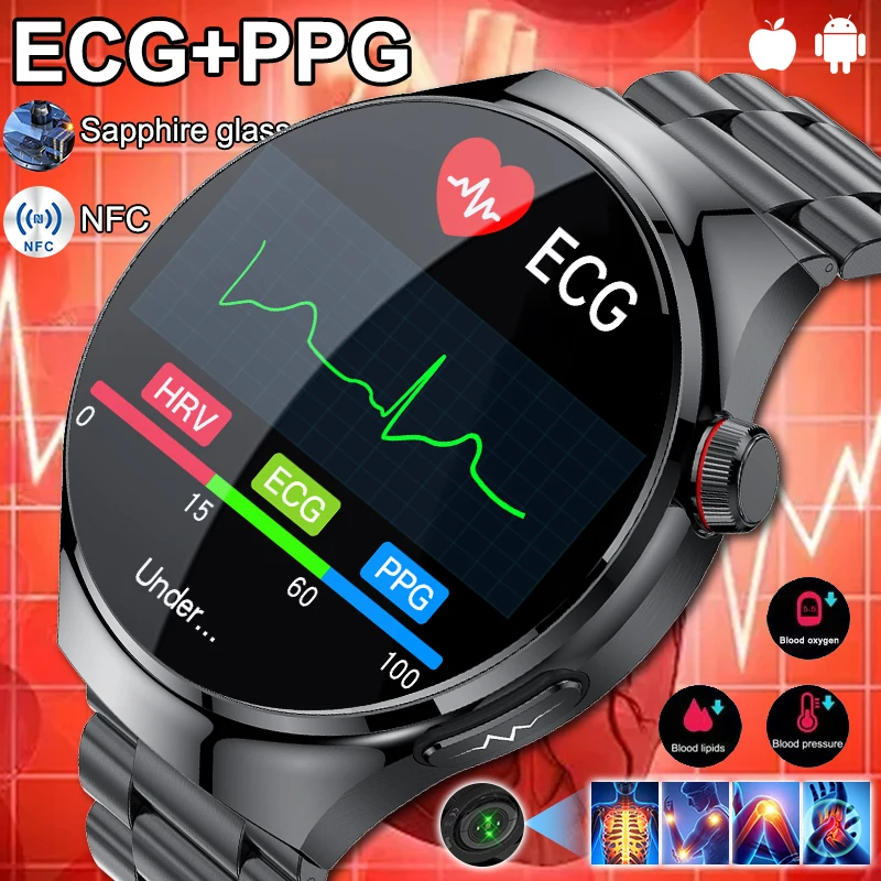 

2025New For IOS Men ECG+PPG Smart Watch Uric Acid Three High Blood Fat Blood Pressure Temp Monitor NFC Bluetooth call Smartwatch