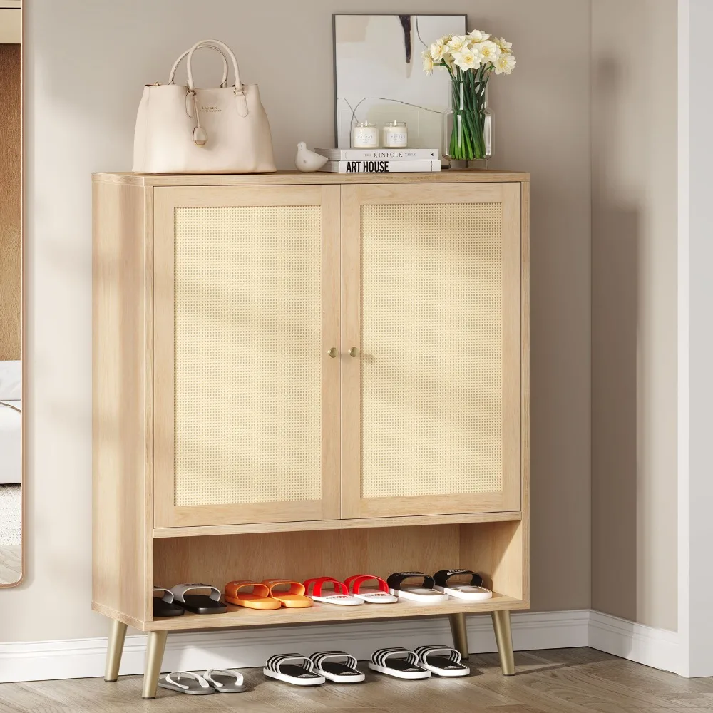 

Rattan Shoe Cabinet with Door Shoe Rack Organizer Freestanding for Entryway 13.8D x 31.5W x 41.3H