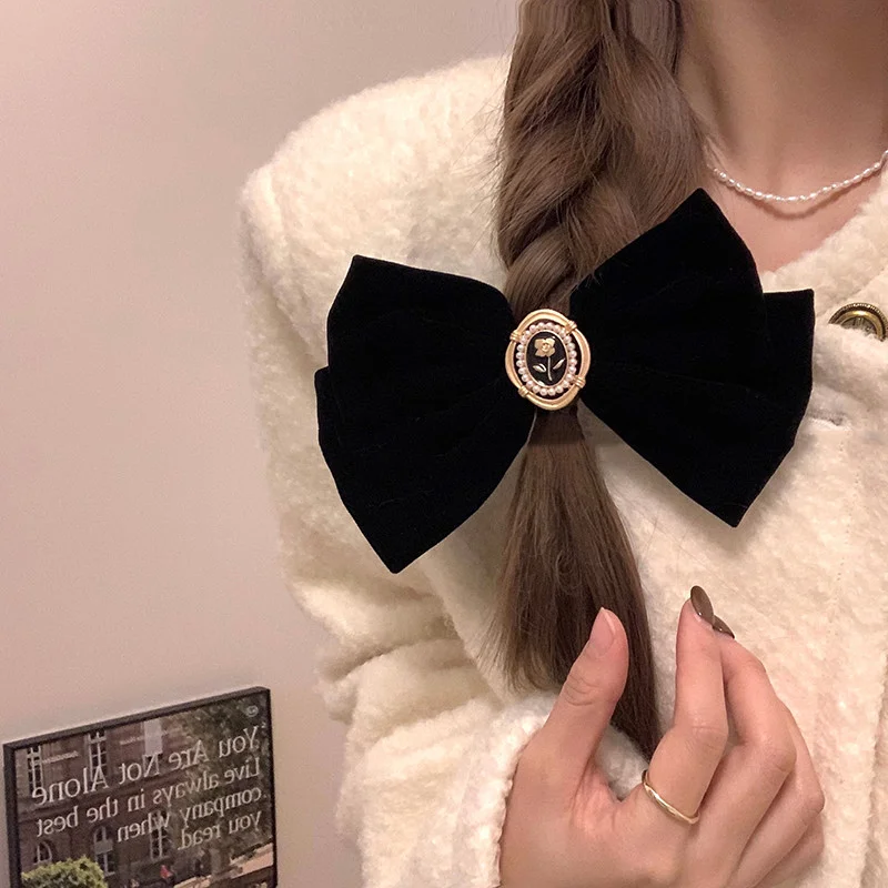 

Black Velvet Rose Bow Hair Clip for Women's Elegant Ponytail Clip Fashion hairpin Hair Accessory