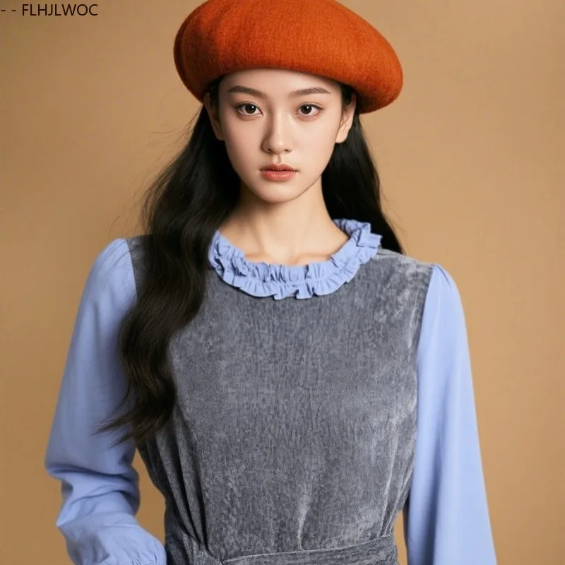 

Топы с баской на шнуровке и гофрировкой на талии, новые модные базовые рубашки на осень и зиму, милый топ с длинными рукавами и оборками на поясе для девочек