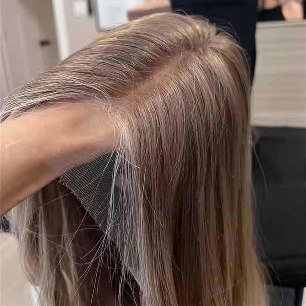 High Heat Fibre Realistic Lace Top Wig Warm Blonde Highlights HD Lace Front Wig for Women Hair Loss 13x4 Glueless Long Wavy Wigs