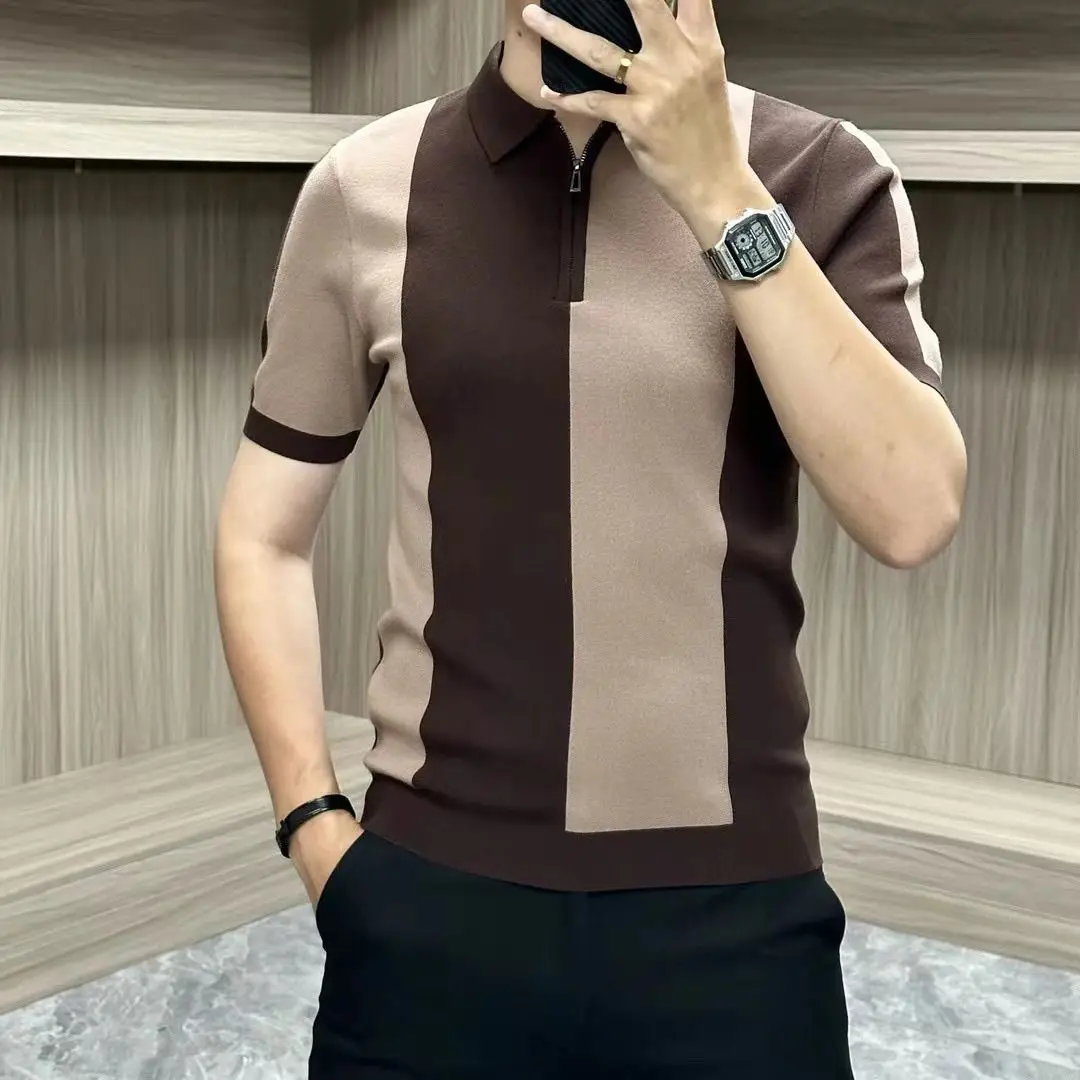 Men's High-end Short-sleeved Ice Silk Sweater Fashionable Light Luxury Business Casual Comfortable Versatile Polo Shirt