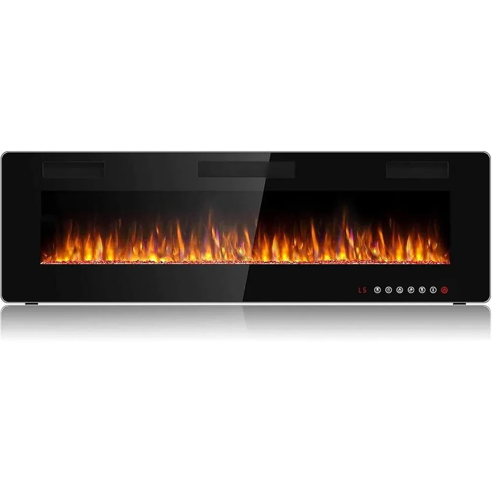 Ultra-Thin Silence Linear Electric Fireplace, Recessed Wall Mounted Fireplace,Adjustable Flame Color & Speed,Touch Screen Remote