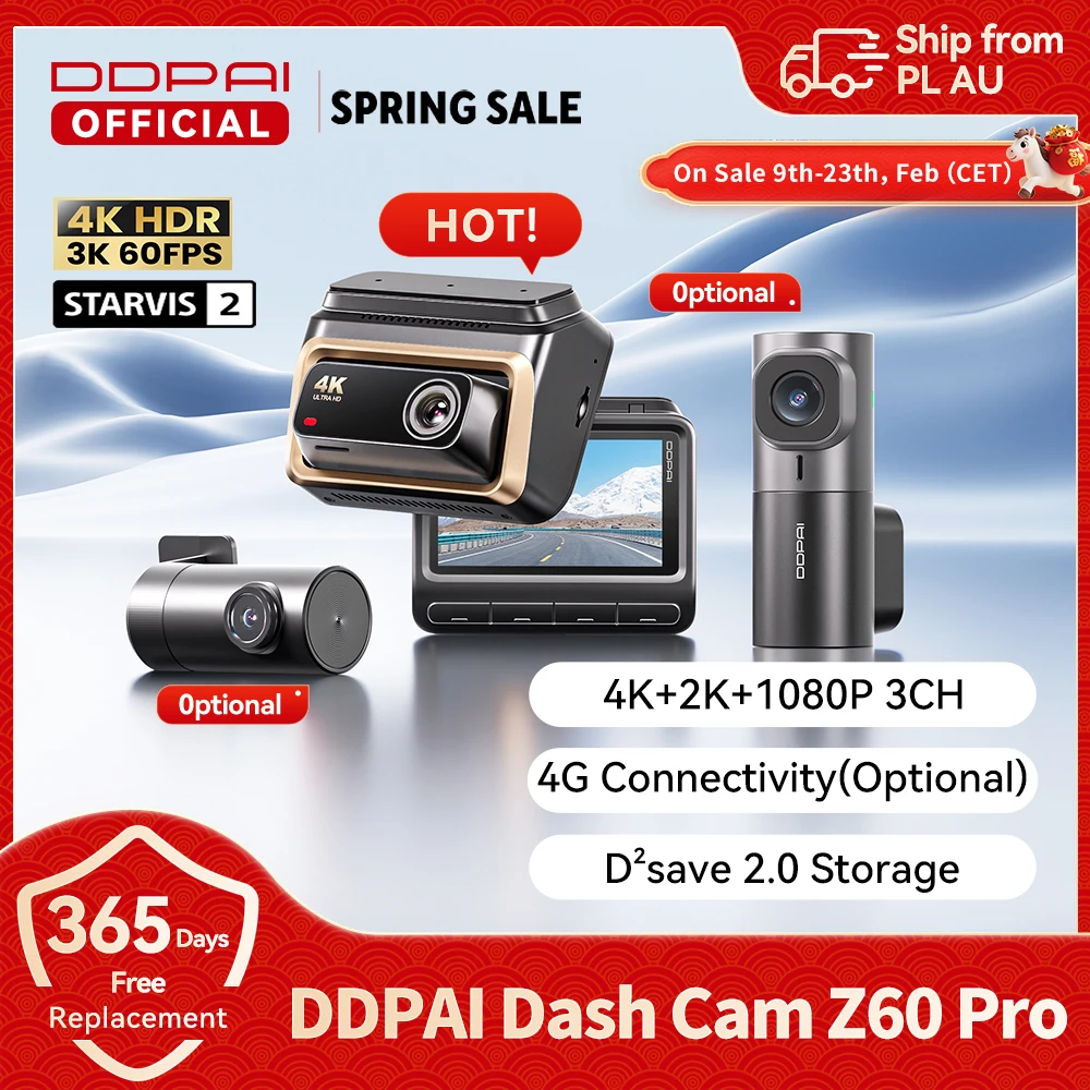 Caméra embarquée DDPAI 4K Z60 Pro HDR, prise en charge avant, arrière et intérieur, capteur SONY STARVIS2 678, Wi-Fi 5 GHz, GPS, ADAS, DVR de voiture 4G