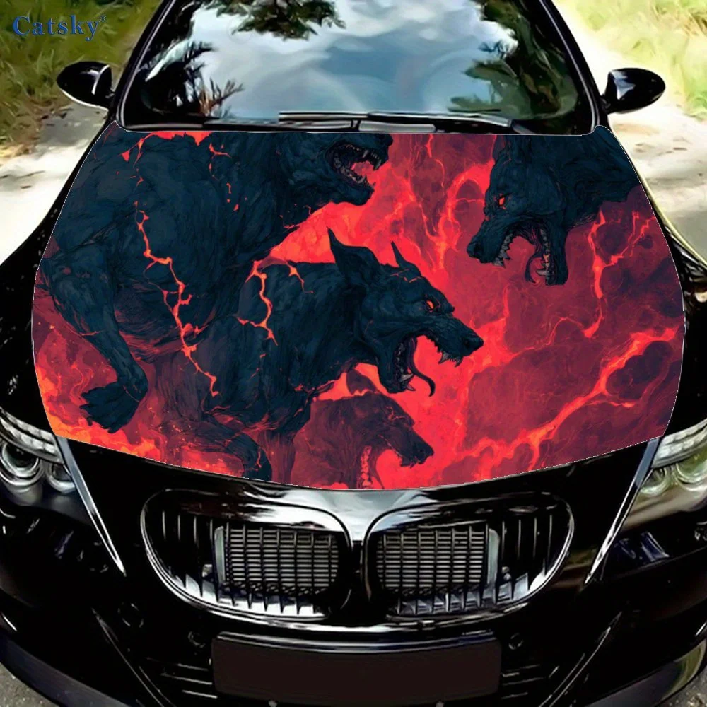 

Dynamic Infernal Cerberus Car hood decals, car cover decorative stickers, and vinyl wraps for cars, SUVs and trucks. Self-adhesi