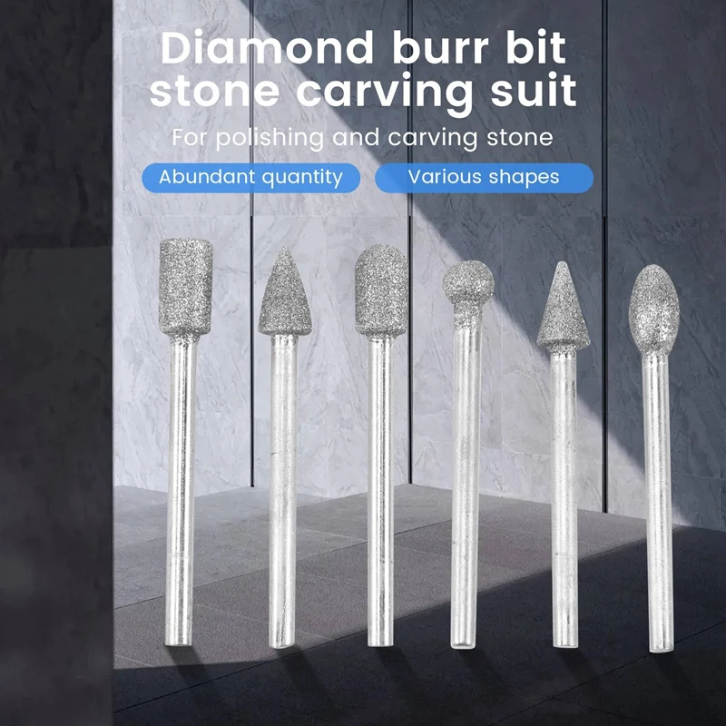Diamond Burr Stone Carving Set, ferramenta rotativa Dremel, haste para polimento, pedra de gravura, 40 pcs, 1/8"