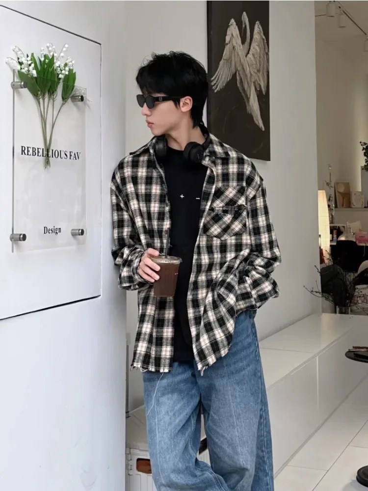 Shirts Men Vintage Baggy Slouchy High Street Long Sleeved Harajuku All-match Fashion Single Breasted Autumn College Youthful Ins