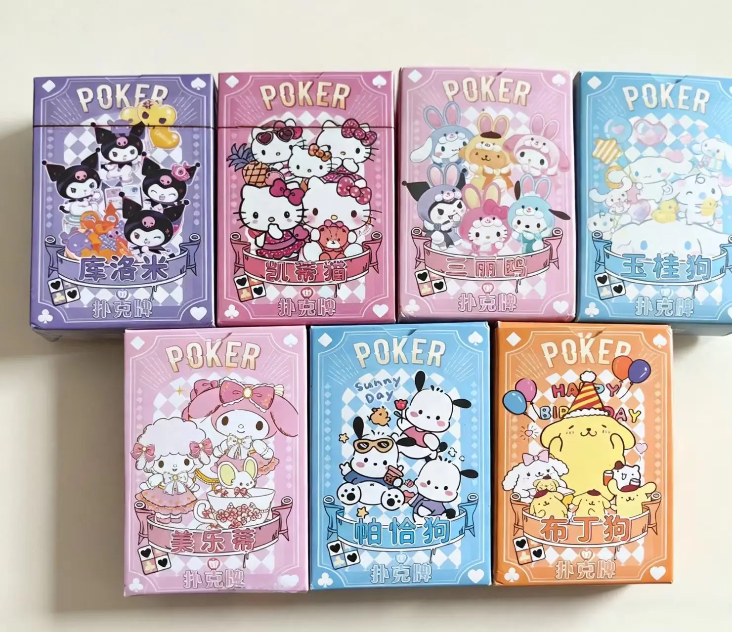 Sanrio Spielkarten Poker Brettspiele Niedliche Cartoon-Figuren Kuromi My Melody Cinnamoroll Pochacco Pompom Purin Hello Kitty Kinderspielzeug Kartenspiel – Detail 1