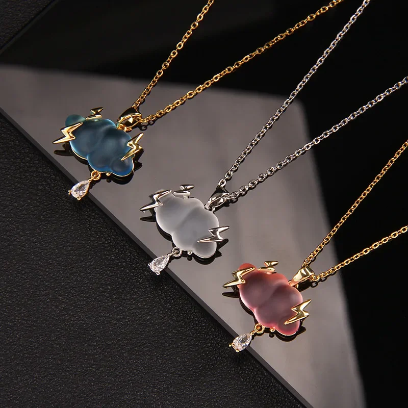 Creative Lightning Cloud Necklace Zircon Pendant Stainless Steel Chain Gifts for Women Girls Christmas Party Accessories