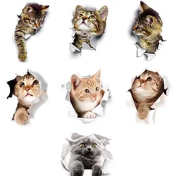 Sunchamo Cute Cat 3D Cracked Toilet Sticker Wall Stickers Fridge Car Seat  Living Bath Room Home Decor Wallstickers Bedroom