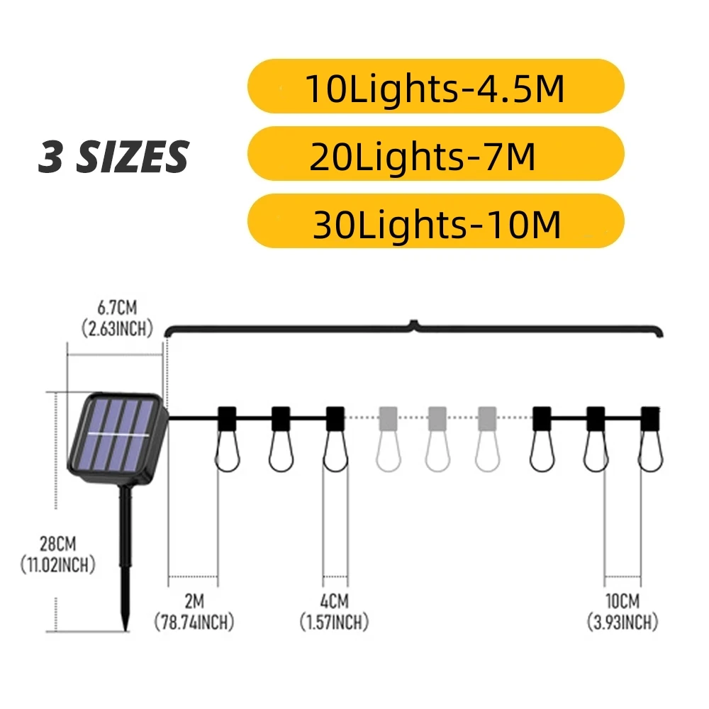 Guirnalda de luces LED solares para exteriores, lámpara de hadas para muebles de jardín, impermeable IP65, Bombilla de decoración navideña, Retro, vacaciones