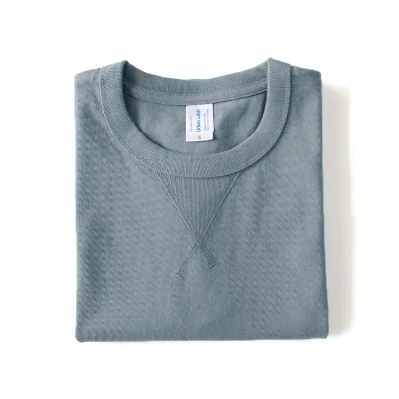 Amerikaanse Katoen 245G Dikke T-shirts Ruwe Naadloze Drie Naalden Retro Roll-Hals Mannen Vrouwen Korte Mouwen T-shirt casual Top Tees