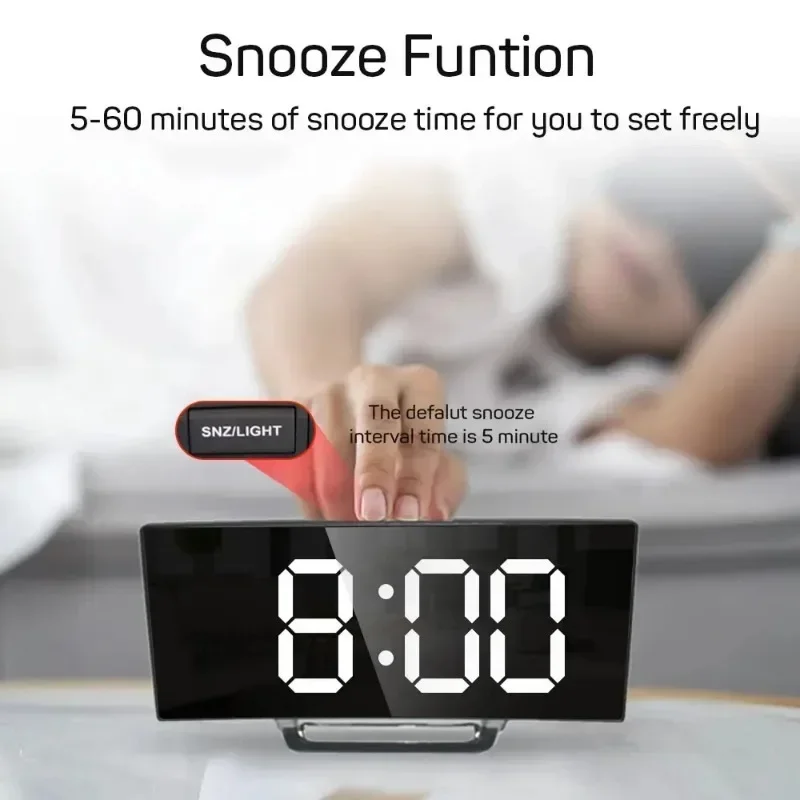 Creative Curved Electronic Clock LED Large Screen Mirror Alarm Clock Electronics Home and Decoration Desk Decor Digital Bedroom