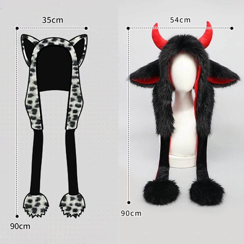 

Unisex Faux Fur Ox Horns Hat with Earflaps Windproof Plush Animal Ear Hooded Cap for Cosplay Party Festival Wear