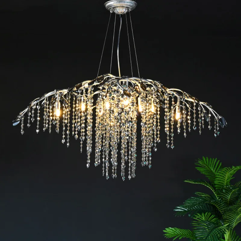 

Modern Luxury Crystal Chandelier Gold Silver Tree Branch Iron Pendant Light for Living Dining Room Kitchen Table Hall Luminaire