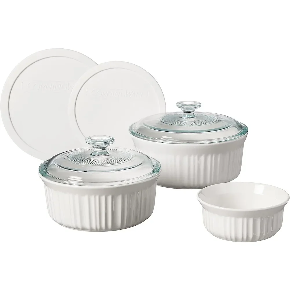 White 7-Pc Ceramic Bakeware Set with Lids, Chip and Crack Resistant Stoneware Baking Dish