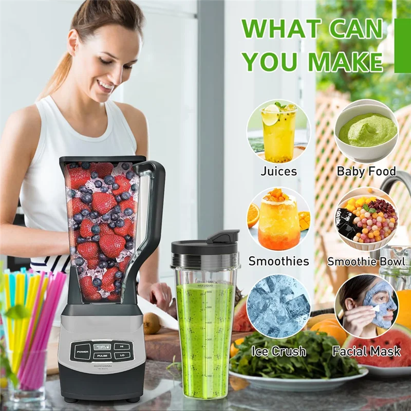 

Well Made-Blender Replacement Parts For Ninja, 24Oz Ninja Blender Cups With Lids, Blender Blade For Nutri Ninja Auto IQ Blender