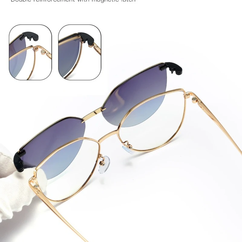 GJ OPTICIAN المألوف مشبك مغناطيسي قصر النظر نظارات الاستقطاب تنوعا النساء النظارات الشمسية المعدنية المضادة للضوء الأزرق نظارات للقراءة