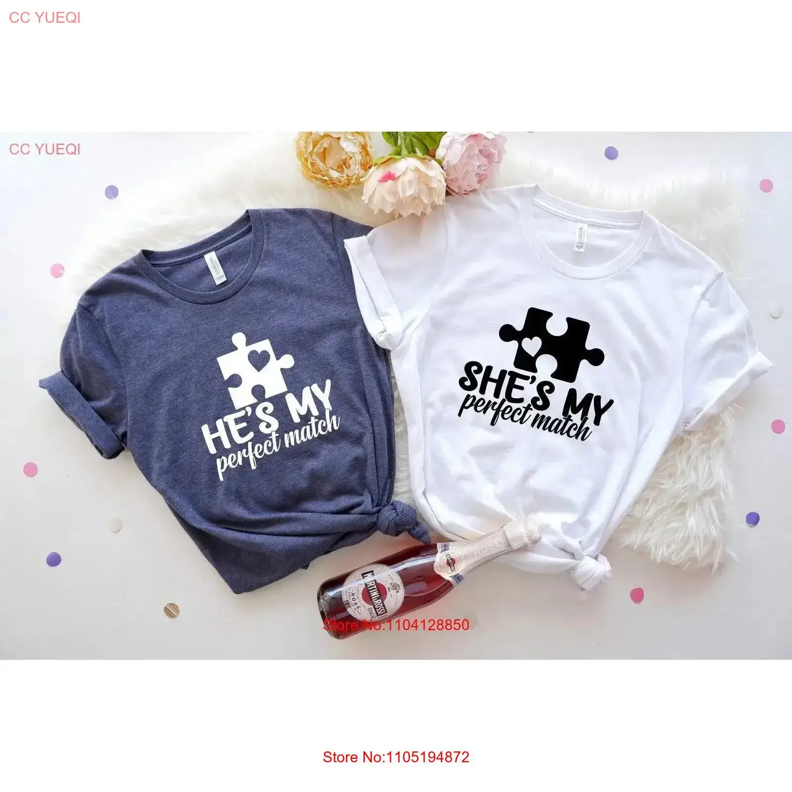 

She's My Perfect Match T Shirt Wifey and Hubby He's Matching Couple Anniversary for Wife vintage Washed Stretched Comfortable