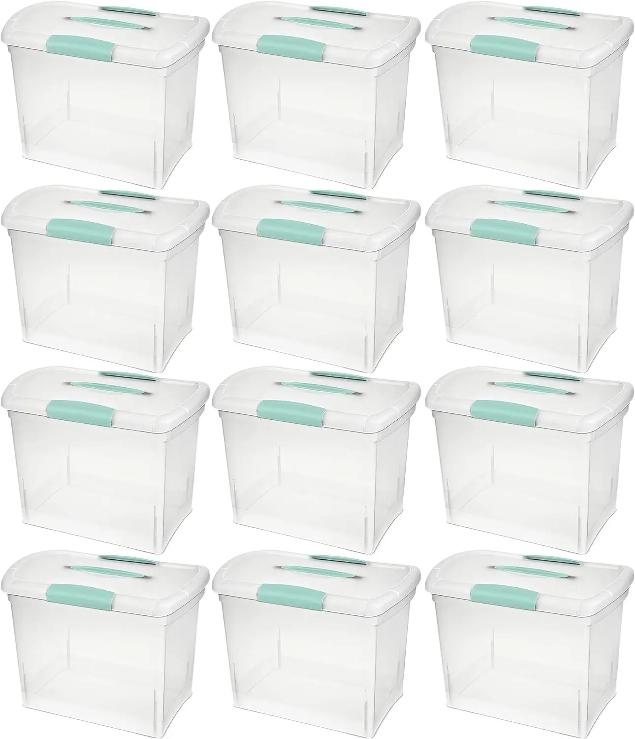 Sterilite Large Nesting ShowOffs Stackable Small Storage Bin with Latching Lid and Handle Plastic Container to Organize 12pcs