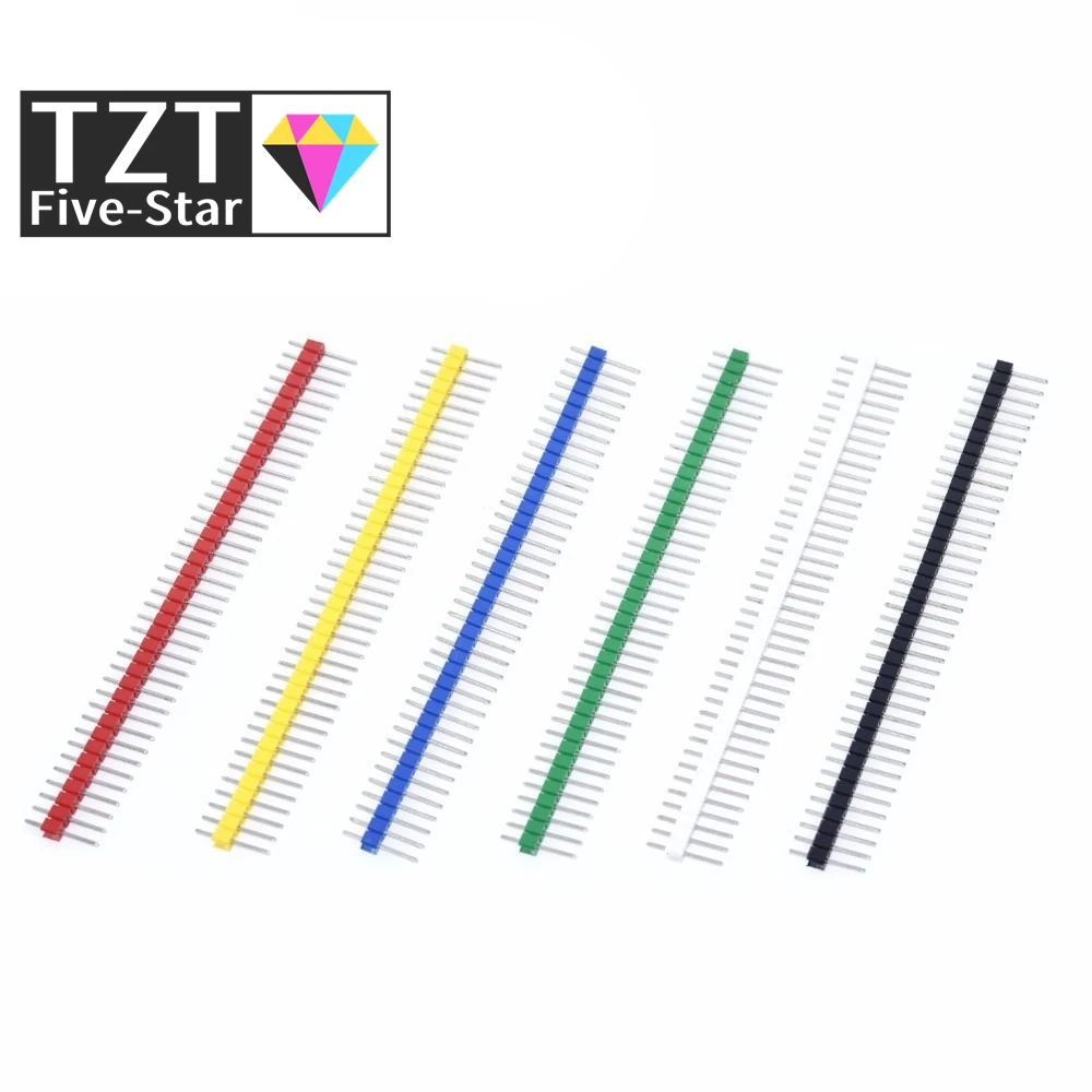 TZT 40 Pin 1x40 Single Row Male 2.54 Breakable Pin Header Connector Strip