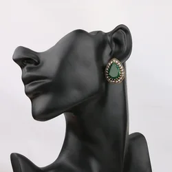 Engagement Enamel Retro Water Drop Stud Earrings for Women Girls Natural Copal Gemstone Jewelry Earring Wedding Jewelry Gifts