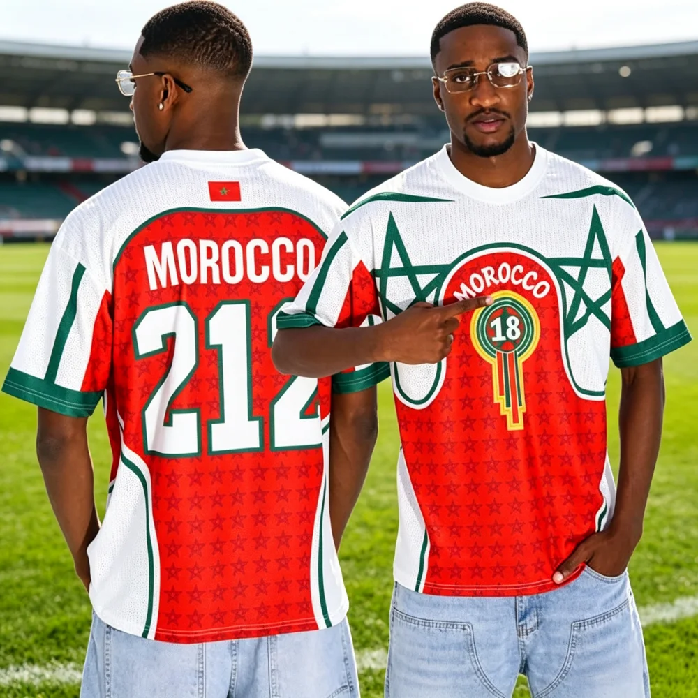 Morocco National Fan T‑Shirt Short Sleeve Star Graphic 212 Number Oversized Comfort Football Sports Tee Men Family Kids Matching