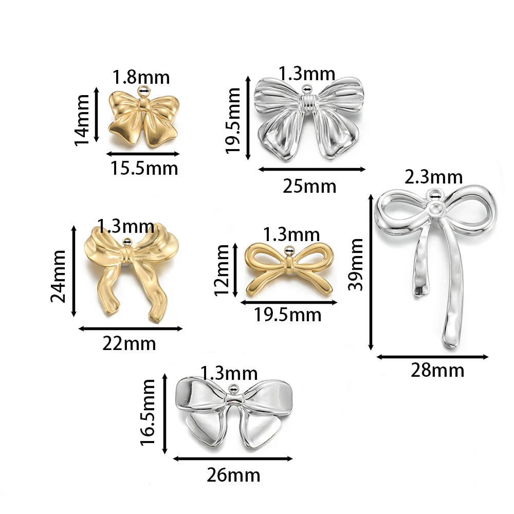 2pcs Stainless Steel Bow Knot Charm Waterproof Gold Color Bow Pendants for DIY Earring Bracelet Necklace Jewelry Making Supplies