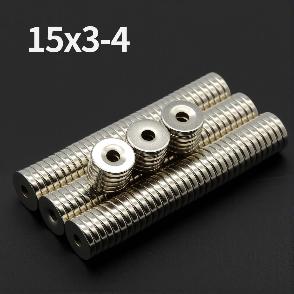 

15x3-4mm Powerful Neodymium Magnet N35 NdfeB Permanent Magnetic imanes Round With Holes Super Strong Fridge Magnets DIY