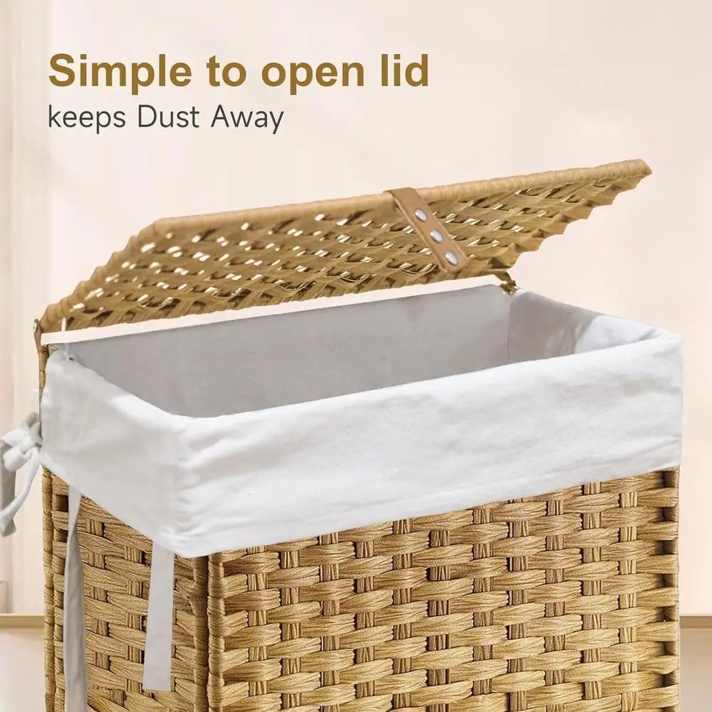 سلة غسيل رفيعة سعة 23.3 جالون مع غطاء، سلة ضيقة طويلة على عجلات، 2 بطانة قابلة للإزالة و3 أكياس شبكية للغسيل