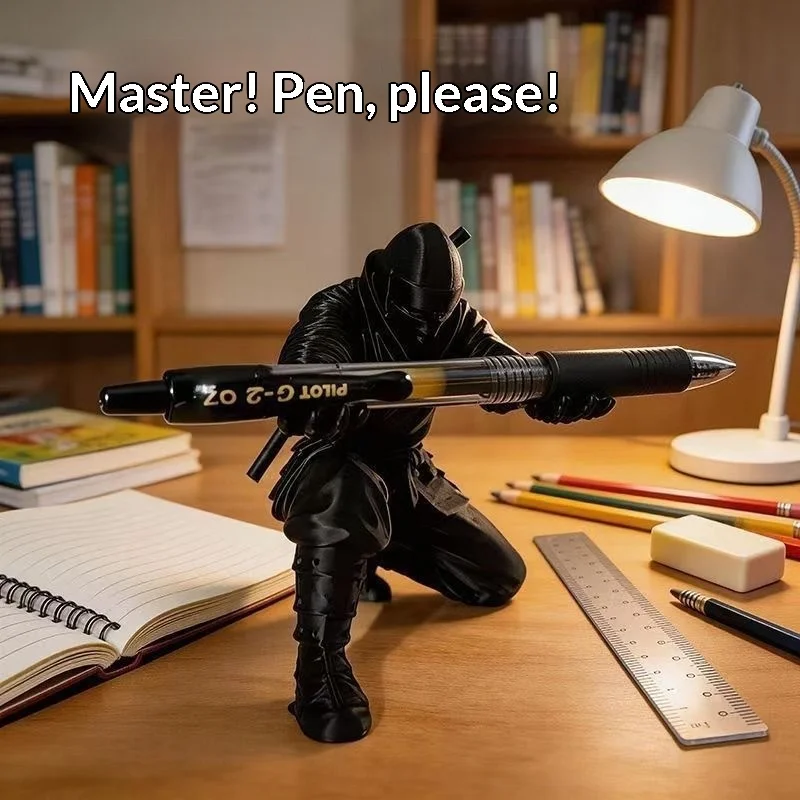 3D Printed Ninja Pen Holder Stand, Creative Desk Decor Organizer Figurine, Cool Office Home Ornament, Surprising Gift for Friend