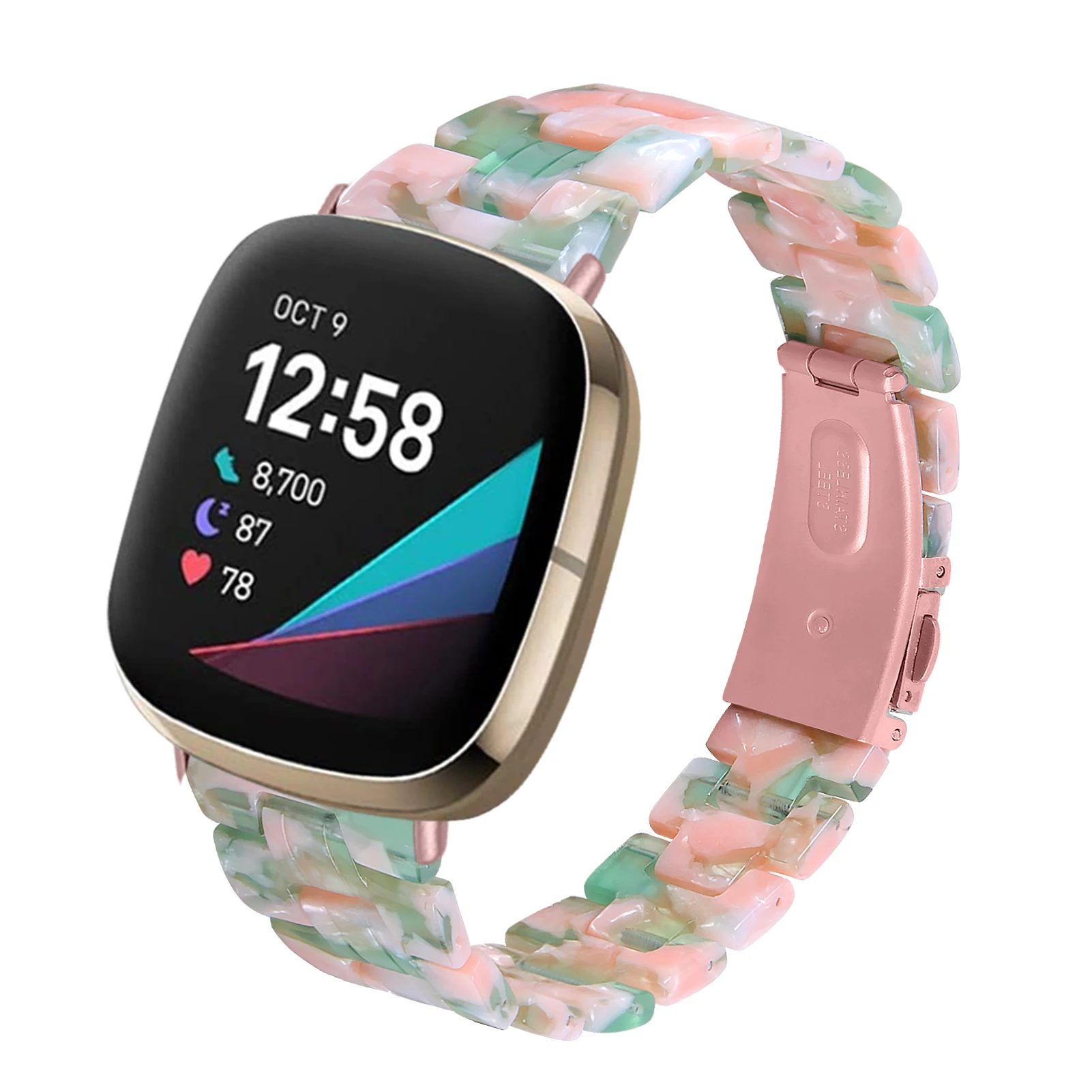 Resin Wristband for Fitbit Versa 4 3 Band Watchband for Fitbit Sense 2 Women Men Lightweight Bracelet Strap with Metal Buckle