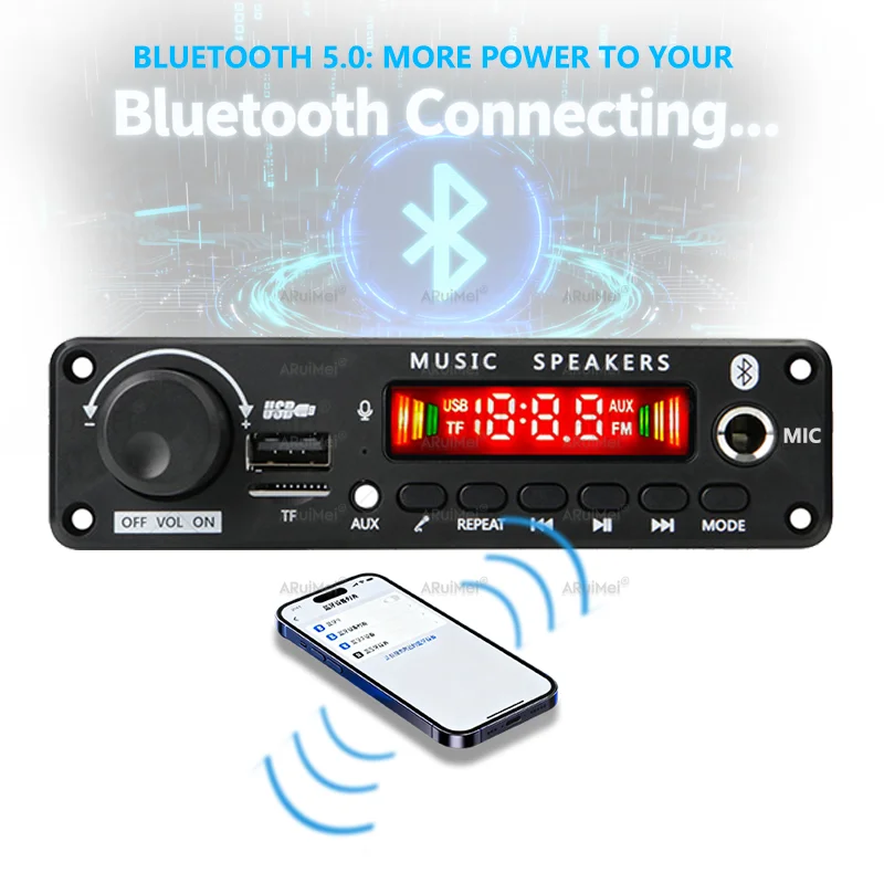 200W Bluetooth 5.0 Amplifier Board 2x100W Stereo Audio Power Amp USB TF FM AUX Mic Karaoke DC 8V-26V Car Home DIY Speaker image 4
